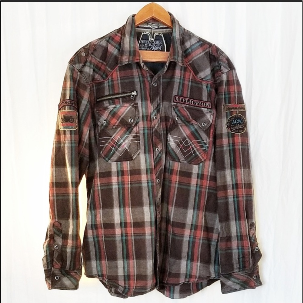 Affliction American Customs button down. Great condition. Awesome patchwork.